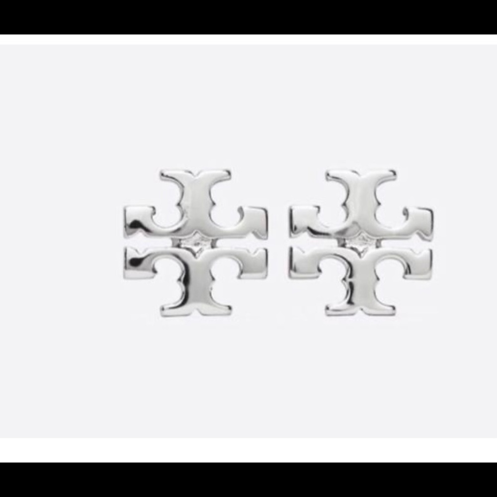 Tory Burch silver logo square stud earrings